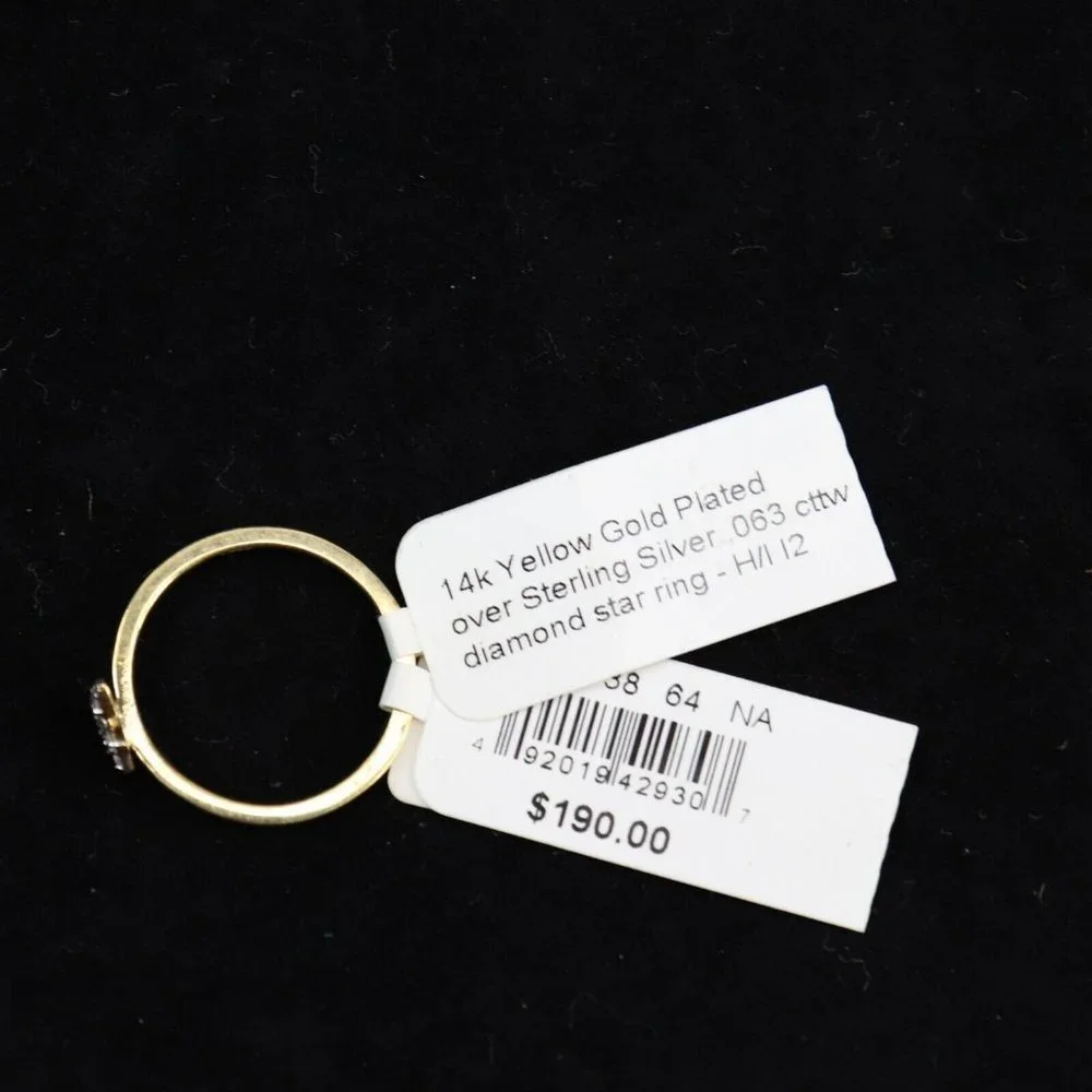 14K Yellow Gold Plated Sterling Silver, Diamond‎ Star, Ring - H/I Size 7